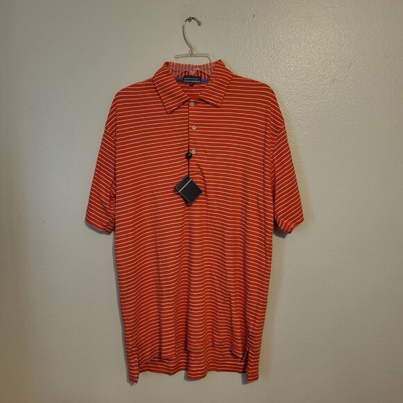 Alan Flusser Golf Polo Men's Size M Geometric Orange Striped Pearl Washed Cotton - Picture 1 of 6